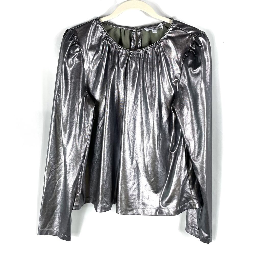 Derek Lam Kary Top Silver Metallic Pleated Pullover Long Sleeve Sz 46 / 10 Us View 5